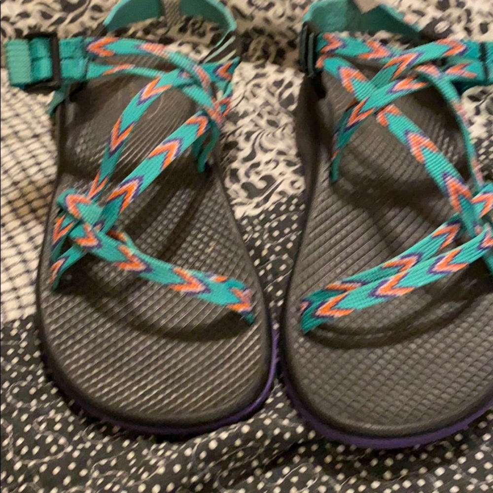 Chaco sandals/Hiking Sandal. Very comfortable.